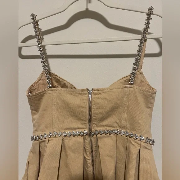 Self Portrait Beige Denim Mini Dress